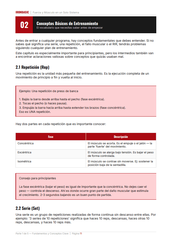 Página real del ebook Iron Basic: Parte 1 · Conceptos básicos de entrenamiento