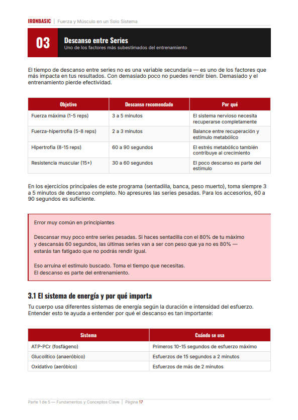 Página real del ebook Iron Basic: Parte 1 · Descanso entre series